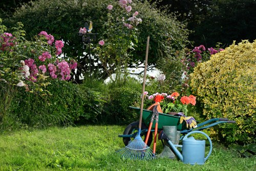 Front view of a gardener preparing to work in a residential garden
